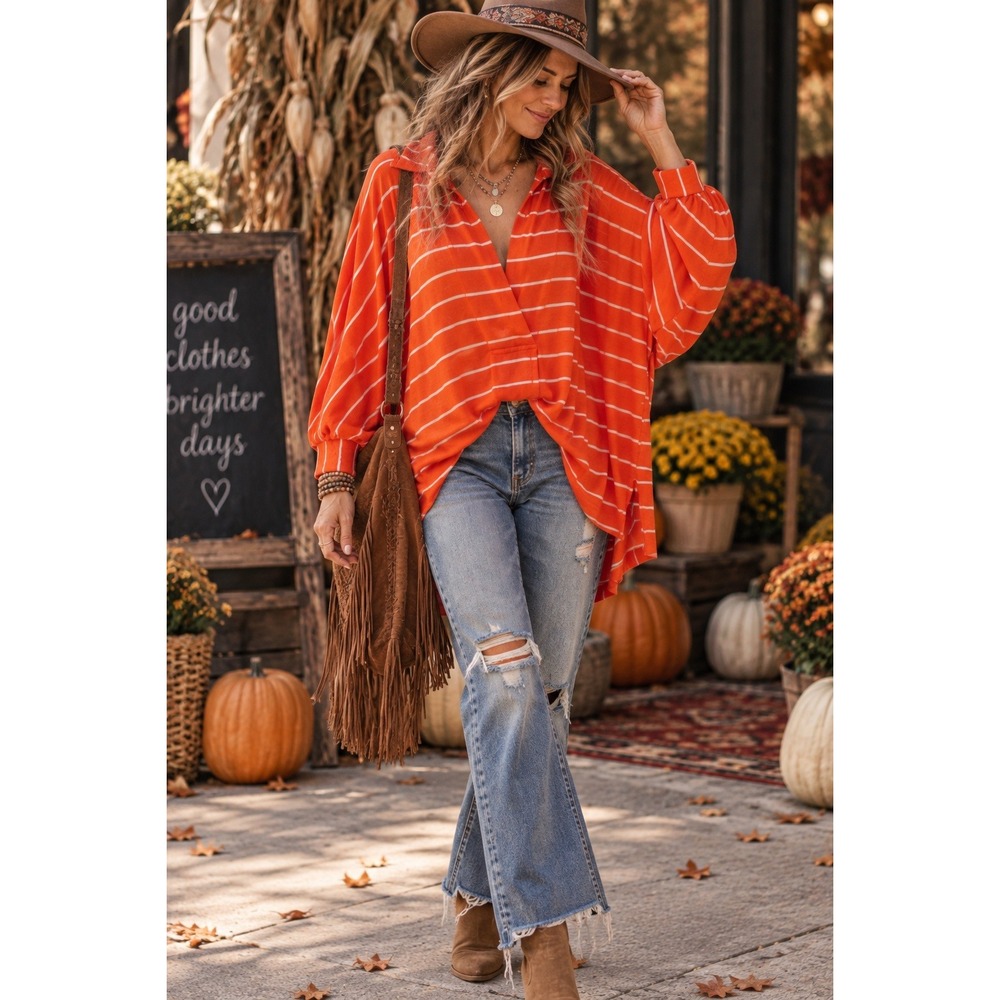 Free People We The Free Women's Can't Fool Me Orange Stripe Oversized Tunic XS